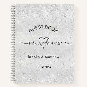 Guest book wedding silver glitter mr mrs name