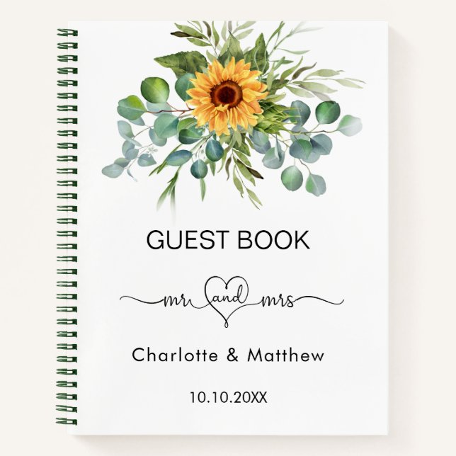 Guest book wedding sunflowers eucalyptus mr mrs (Front)