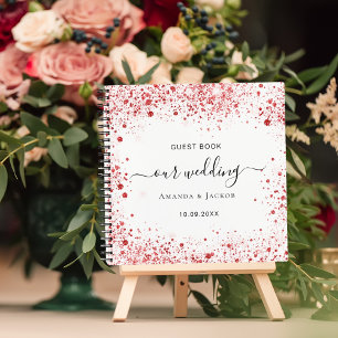Guest book wedding white red glitter dust names