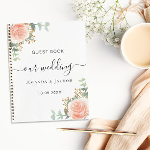 Guest book wedding white rose gold blush flowers