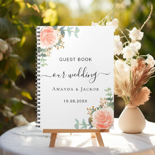 Guest book wedding white rose gold blush flowers