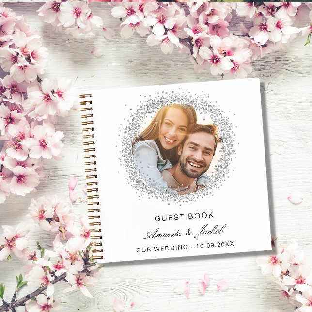 Guest book wedding white silver glitter photo (Creator Uploaded)