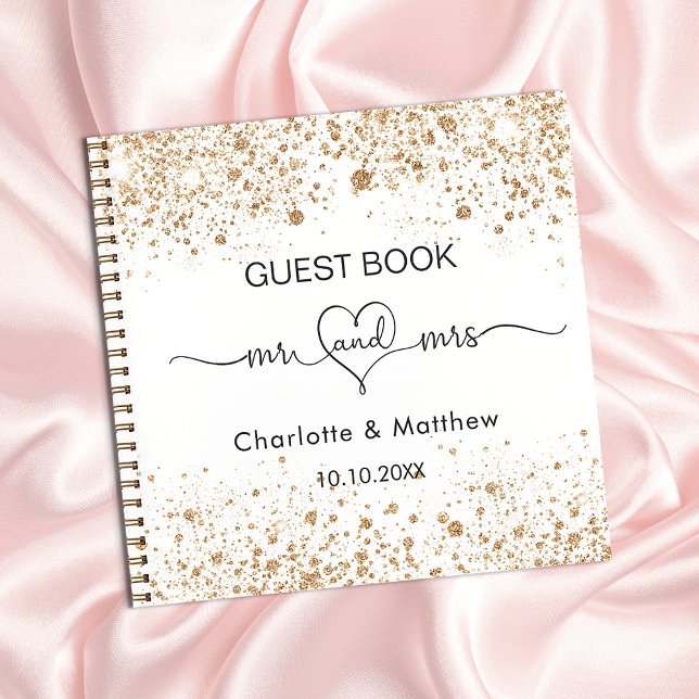 Guest book white gold mr mrs heart wedding  (Creator Uploaded)
