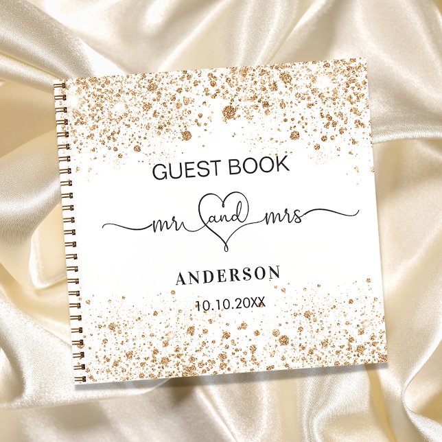 Guest book white gold mr mrs heart wedding  (Creator Uploaded)