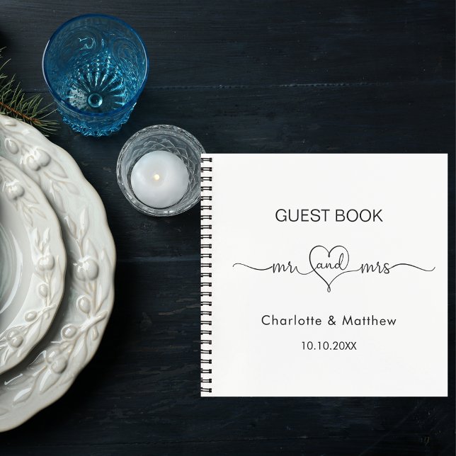 Guest book white mr mrs heart script wedding  (Creator Uploaded)