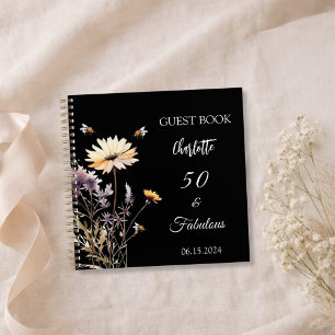 Guest book wildflowers black 50 fabulous birthday