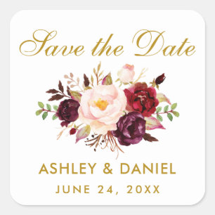 Guest Calendar   Save The Date Burgundy Floral Square Sticker
