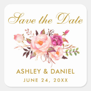 Guest Calendar   Save The Date Pink Floral Square Sticker