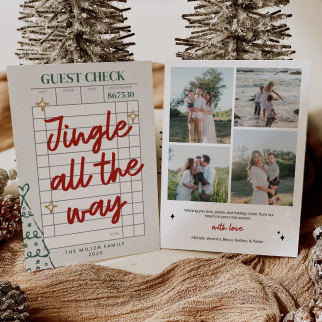 Guest Check Family Photo Christmas Holiday Card (Trendy Guest Check Family Photo Christmas Card)
