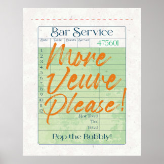 Guest Check Receipt Champagne Pop the Bubbly Poster