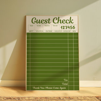 Guest Check Wall Art Kitchen Restaurant Poster