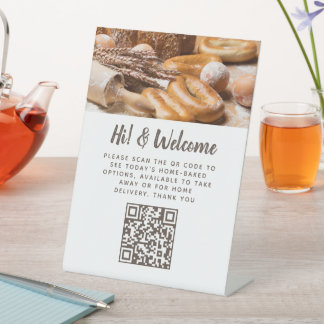 Guest contactless QR code bakery custom photo Pedestal Sign