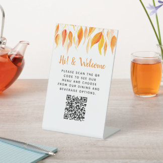 Guest contactless QR code menu fall Pedestal Sign