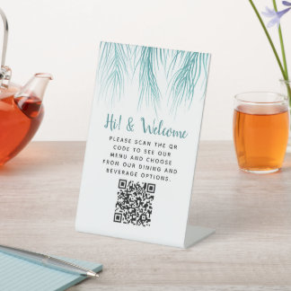 Guest contactless QR code menu palm Pedestal Sign