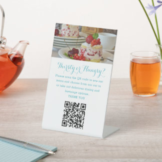 Guest contactless QR code menu photo aqua beach Pedestal Sign