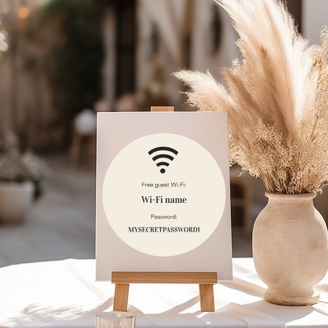 Guest customer wifi network password beige classic round sticker (Creator Uploaded)
