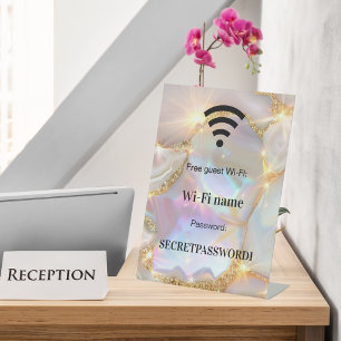 Guest customer wifi network password beige gold pedestal sign