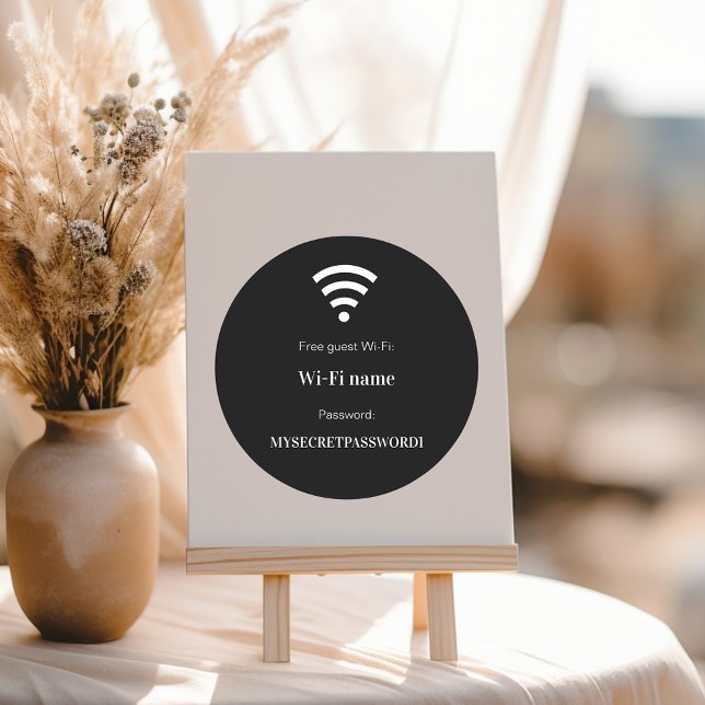 Guest customer wifi network password black classic round sticker (Creator Uploaded)