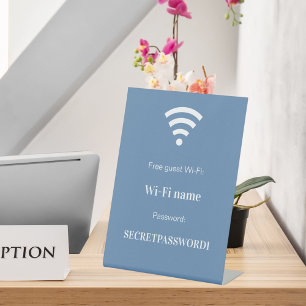 Guest customer wifi network password dusty blue pedestal sign