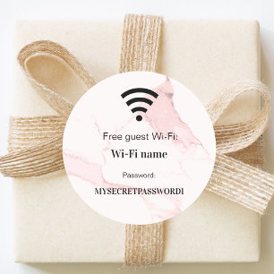 Guest customer wifi network password pin marble classic round sticker