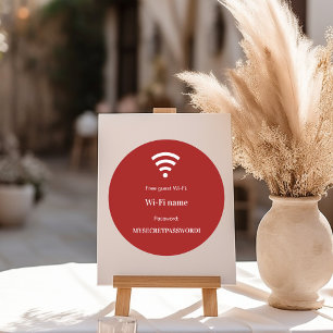Guest customer wifi network password red white classic round sticker