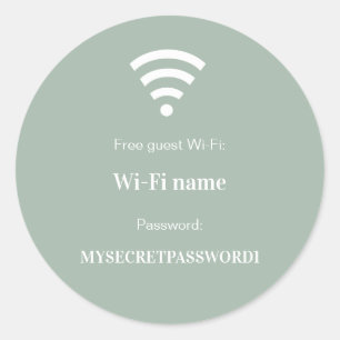 Guest customer wifi network password sage green classic round sticker