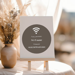 Guest customer wifi network password taupe brown classic round sticker
