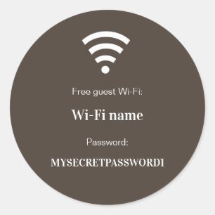 Guest customer wifi network password taupe brown classic round sticker