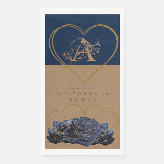 Guest Disposable Towel Romance in Gold and Blue Napkin (Front)