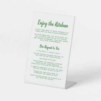 Guest enjoy the kitchen simple house rules green pedestal sign