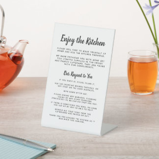 Guest enjoy the kitchen simple house rules pedestal sign