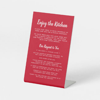 Guest enjoy the kitchen simple house rules red pedestal sign