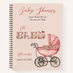 Guest Gift List Baby Carriage Girl Baby Shower Notebook