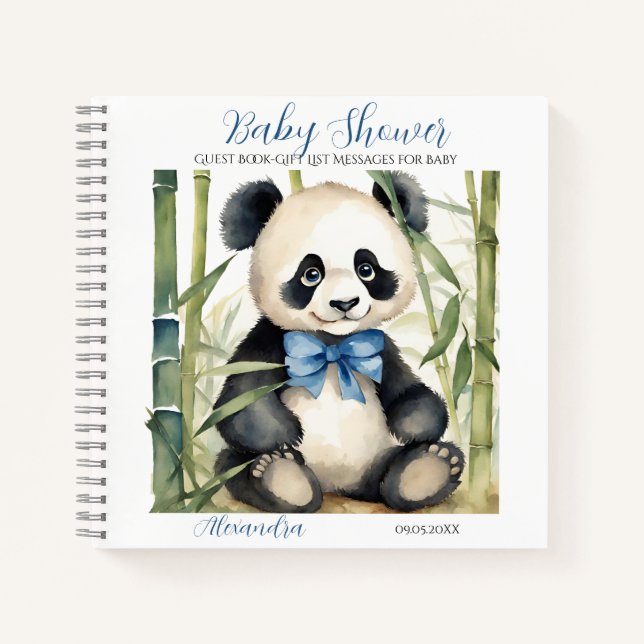 Guest Gift List Baby Panda Bear Boy Baby Shower Notebook (Front)