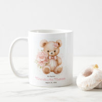 Guest Gift with Floral Teddy Bear for Girl Baptism