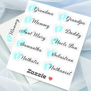 Guest List 10 Names Calligraphy Blue Footprints