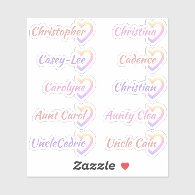 Guest List 10 Names Calligraphy Half Heart Pink (Sheet)