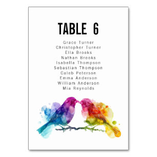 Guest list both sides wedding Rainbow Lovebirds Table Number