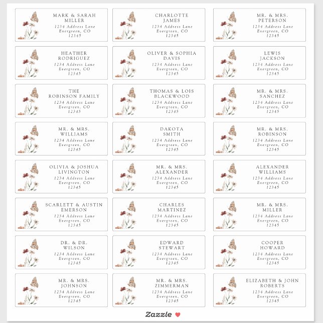 Guest Modern Address Labels (Boho White Wildflower Guest Modern Address Labels with Butterfly by Painted Paperie
)