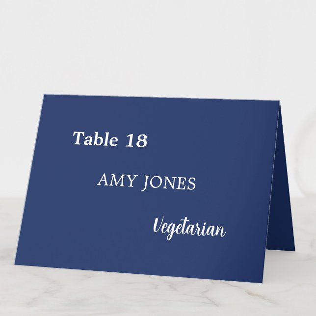 Guest Name Meal Choice Navy Blue Place Card (Creator Uploaded)