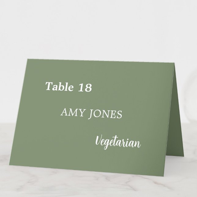 Guest Name Meal Choice Sage Green Place Card (Creator Uploaded)