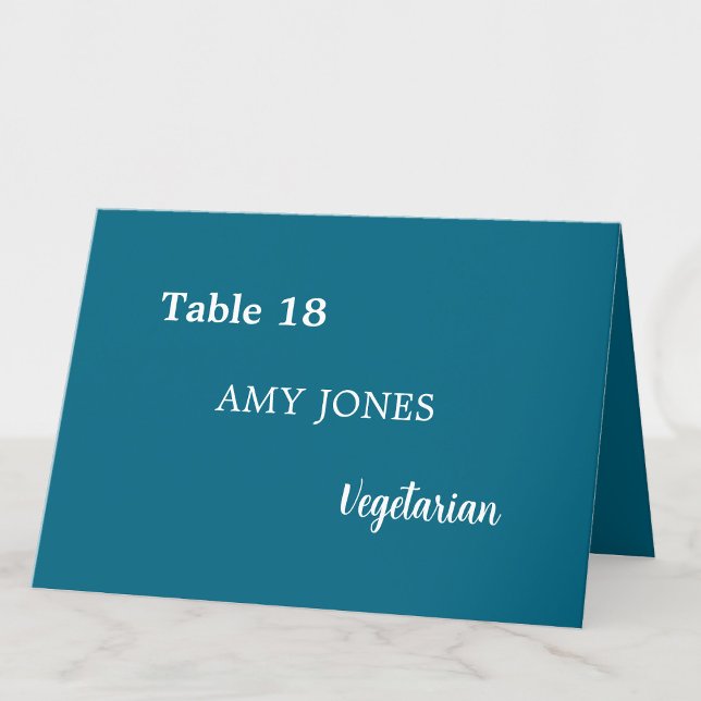 Guest Name Meal Choice Turquoise Blue Place Card (Creator Uploaded)