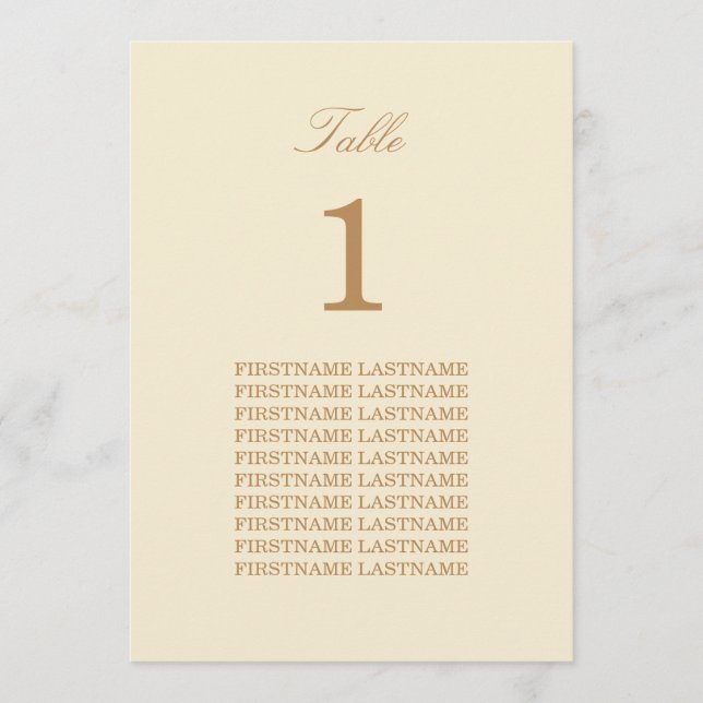 Guest Names Cream Beige Table Card (Front)