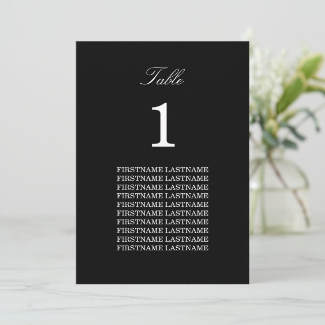 Guest Names Elegant Black Table Card (Standing Front)