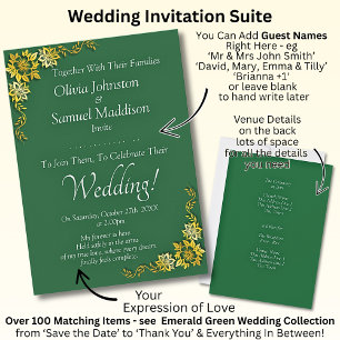 Guest Names, Emerald Green & Gold Wedding Invitation