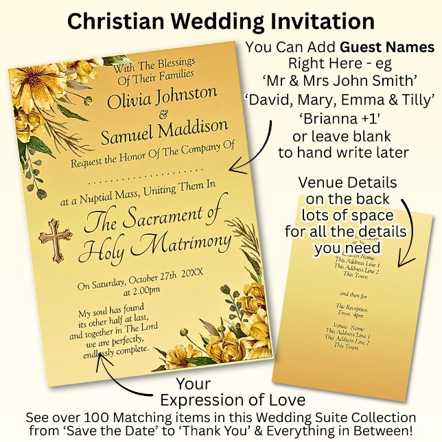 Guest Names, Golden Yellow Flowers Wedding Suite Invitation (Creator Uploaded)