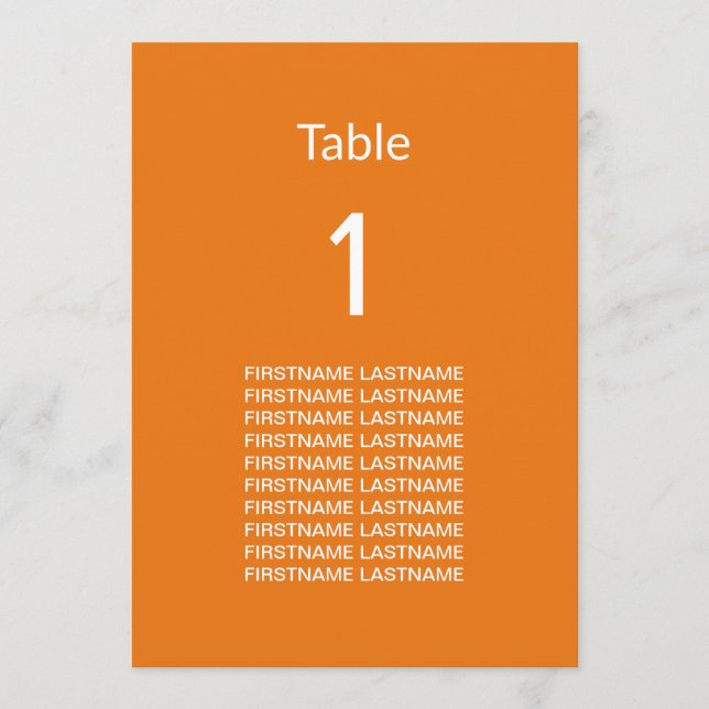 Guest Names Modern Bright Orange Table Card (Front)