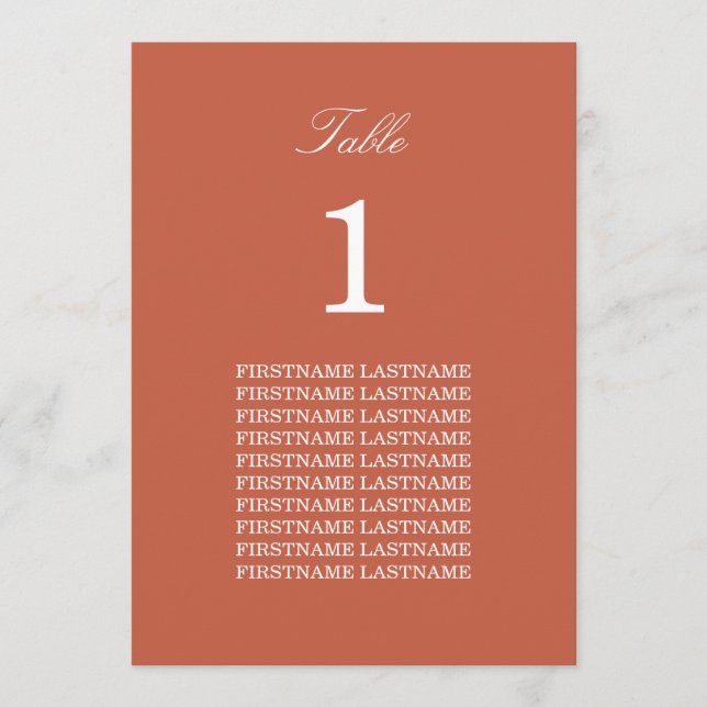 Guest Names Terracotta Table Card (Front)