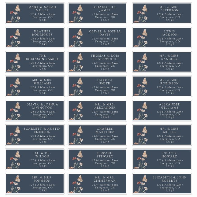 Guest Navy Blue Address Labels (Guest Navy Blue Boho Address Labels with Butterfly by Painted Paperie
)
