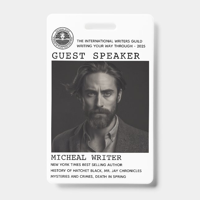 Guest Speaker Author Event Logo QR Code Photo ID Badge (Front)